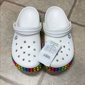 CROCS White Mules with Rainbow Trim